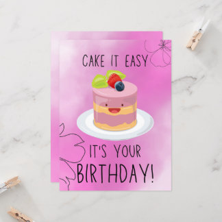 Cute Pink Funny Birthday Cake Greeting Card