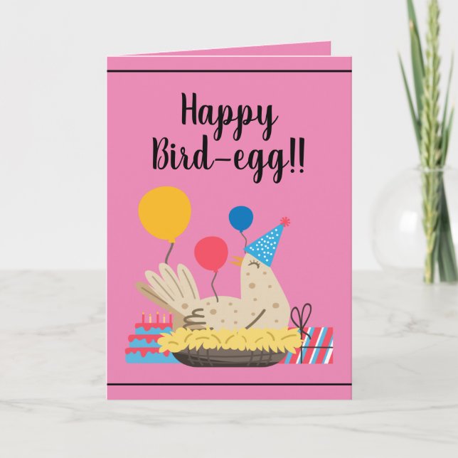 Cute Pink Funny Chicken Humour Balloons Birthday Card (Front)