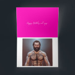 Cute Pink Funny Handsome Bearded Man Birthday Card<br><div class="desc">The Cute Pink Funny Handsome Bearded Man Birthday Card features an elegant script and a handsome man inside a card that says,  "For your Birthday I got you a man",  Happy Birthday,  and enjoy... </div>