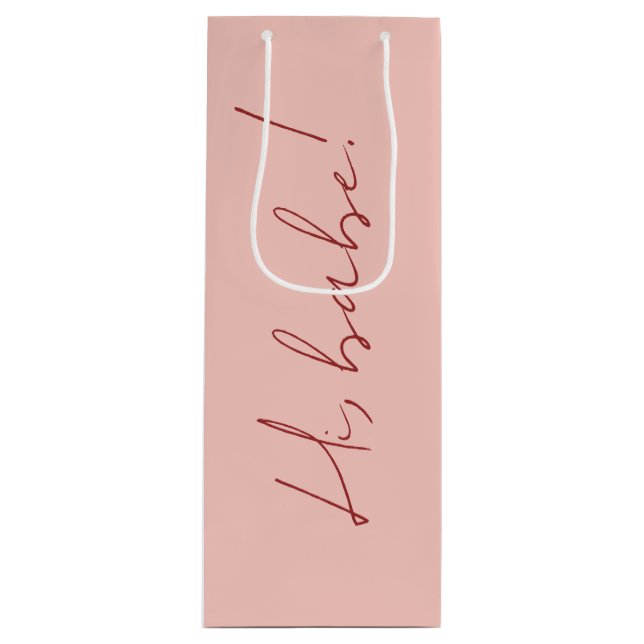 Cute Pink Galentine's Day Babe Red Script Message Wine Gift Bag (Front)
