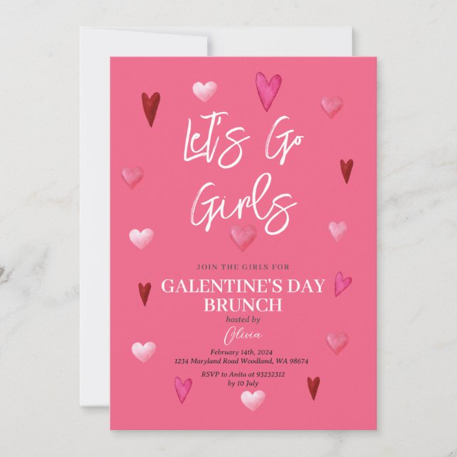 Cute Pink Galentine's Day Party Brunch Dinner Invitation (Front)