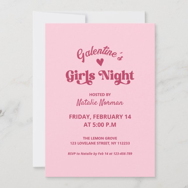Cute Pink Galentine's Girls Night Party Invitation (Front)