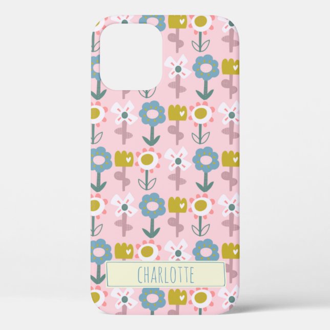 Cute Pink Garden Flowers Personalised Name Case-Mate iPhone Case (Back)