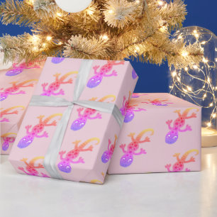 Cute Pink Gecko Drawing Girly Pattern Wrapping Paper