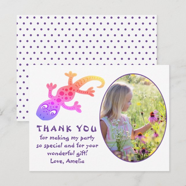 Cute Pink Gecko Lizard Girl Photo Birthday Thank Postcard (Front/Back)