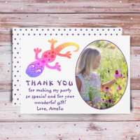 Cute Pink Gecko Lizard Girls Photo Birthday Thank 