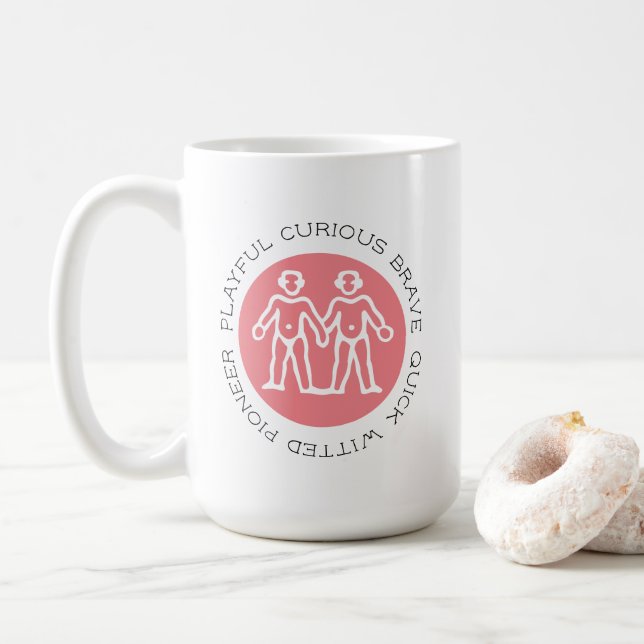 Cute Pink Gemini Traits Zodiac Mug (With Donut)