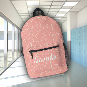 Cute Pink Geometric Arrows Monogram Name Printed Backpack