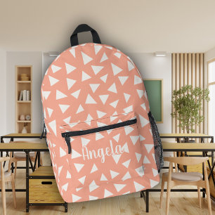 Cute Pink Geometric Monogram Name Printed Backpack