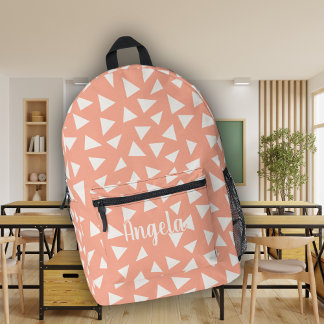 Cute Pink Geometric Monogram Name Printed Backpack