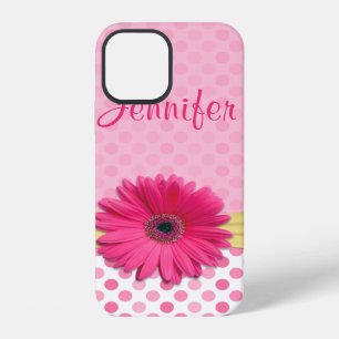 Cute Pink Gerbera Daisy Polka Dot iPhone 12 Case