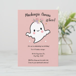 Cute Pink Ghost Birthday Invitation