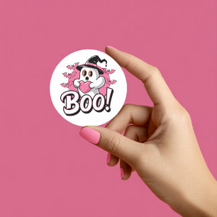 Cute Pink Ghost Boo Sticker Halloween