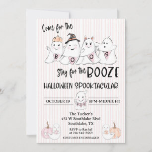 Cute Pink Ghost Boos Halloween Party Invitation