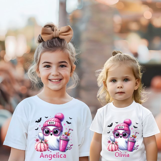 Cute Pink Ghost Custom Name Halloween T-Shirt (Creator Uploaded)
