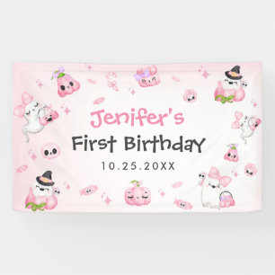 Cute Pink Ghost Halloween 1st Birthday Banner