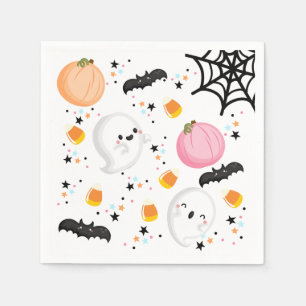 Cute Pink Ghost Halloween Birthday Party Girl Napkin