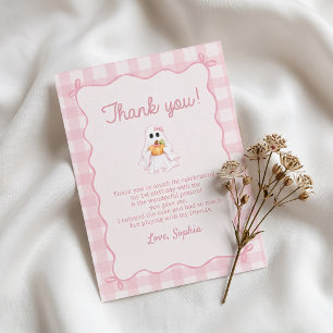 Cute Pink Ghost Halloween Birthday Thank You Card