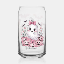 Cute Pink Ghost Halloween Custom Name Girls Tote B