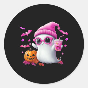 Cute Pink Ghost Halloween - Funny Retro Ghost with Classic Round Sticker