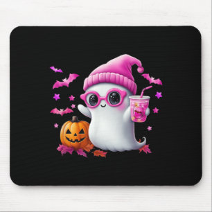 Cute Pink Ghost Halloween - Funny Retro Ghost with Mouse Mat