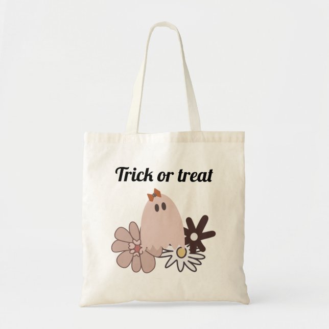 Cute Pink Ghost Halloween Treat  Tote Bag (Front)