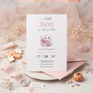 Cute Pink Ghost Little Boo Baby Shower Invitation