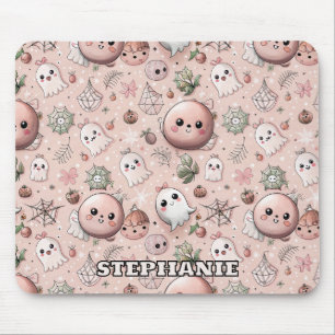 Cute Pink Ghost & Pastel Halloween Seamless Mouse Mat