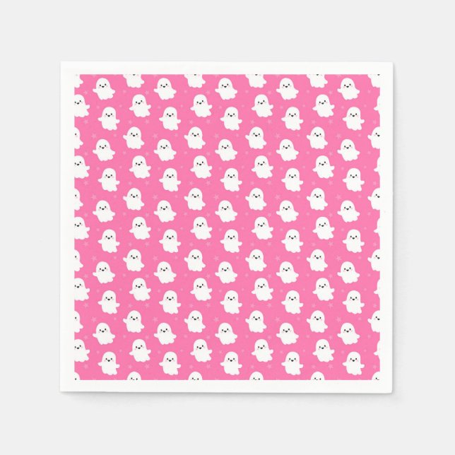 Cute Pink Ghost Pattern – Halloween Design Napkin (Front)