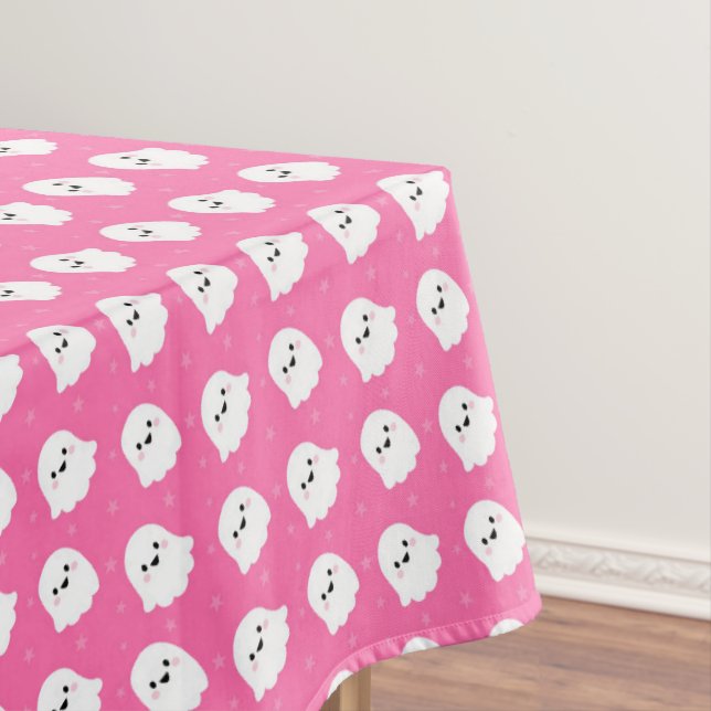Cute Pink Ghost Pattern – Halloween Design Tablecloth (In Situ)