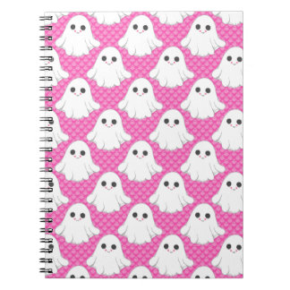 Cute Pink Ghost Pattern Kawaii Halloween Spiral  Notebook