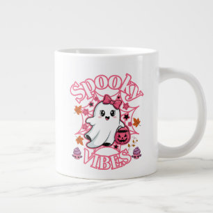 Cute Pink Ghost Spooky Vibes Art Large Coffee Mug