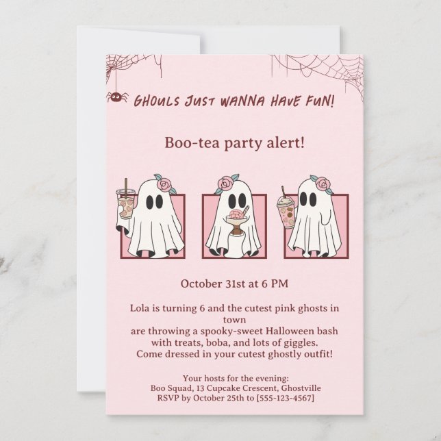 Cute Pink Ghosts Halloween Party Invitation Kawaii (Front)