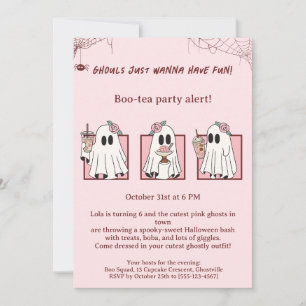Cute Pink Ghosts Halloween Party Invitation Kawaii