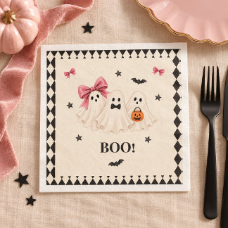 Cute Pink Ghosts Halloween Party Paper Napkin