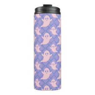 Cute Pink Ghosts on Purple Plaid Thermal Tumbler