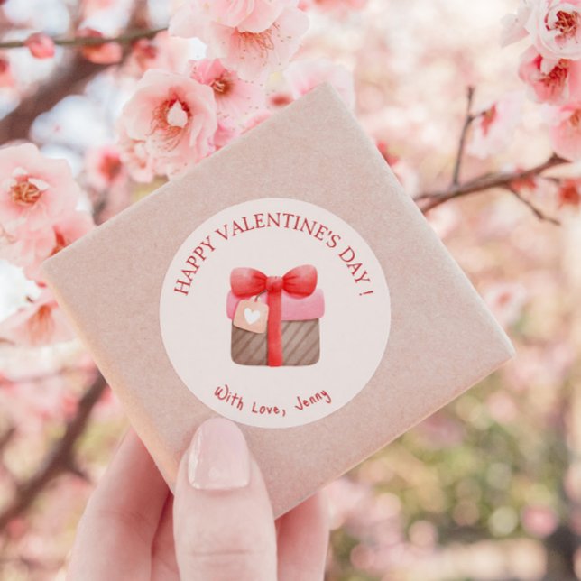 Cute Pink Gift Happy Valentine's Day Classic Round Sticker (Creator Uploaded)