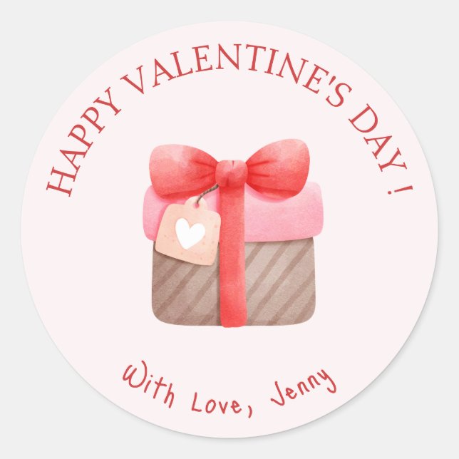 Cute Pink Gift Happy Valentine's Day Classic Round Sticker (Front)