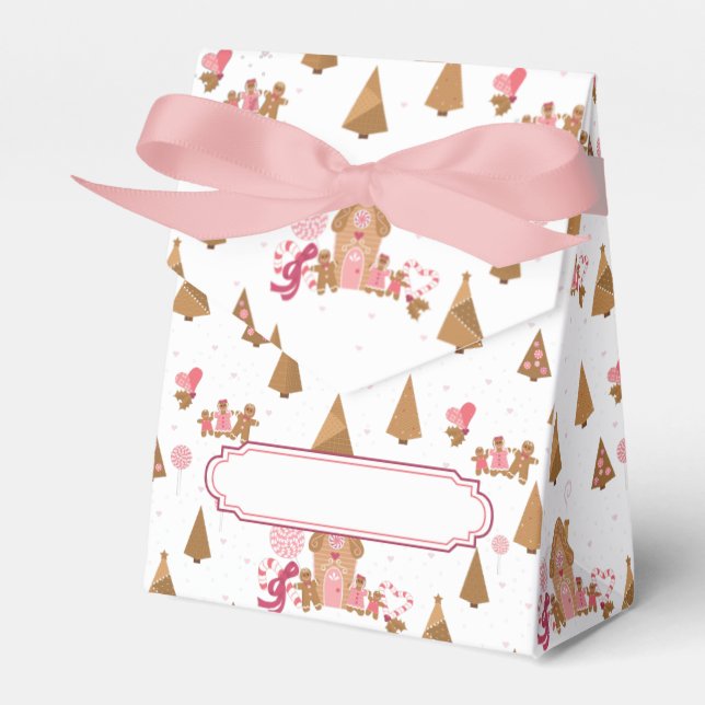 Cute Pink Gingerbread Candy Cane Tent Favour Box (Front Side)