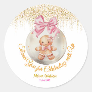 Cute Pink Gingerbread Girl Bauble Christmas Baby  Classic Round Sticker