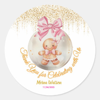 Cute Pink Gingerbread Girl Bauble Christmas Baby Classic Round Sticker