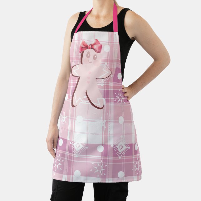Cute Pink Gingerbread Girl Christmas Apron (Insitu)