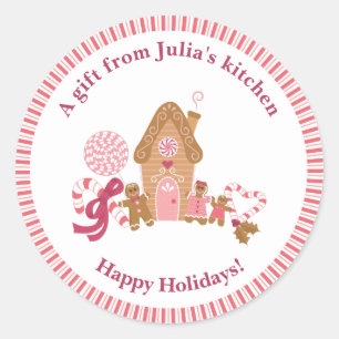 Cute Pink Gingerbread House Candy Cane Kitchen Cla Classic Round Sticker