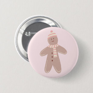 Cute pink gingerbread man illustration 6 cm round badge
