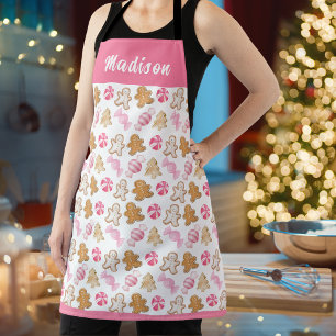 Cute Pink Gingerbread Pattern Personalised Baking Apron