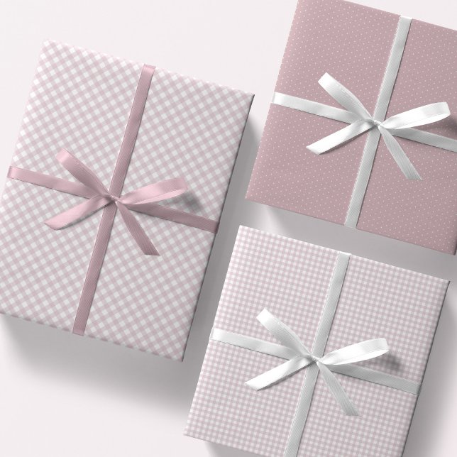 Cute pink gingham and dots simple classic baby wrapping paper sheet (Creator Uploaded)