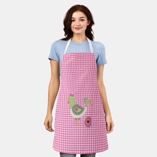 Cute Pink Gingham Chicken Apron  (Worn)