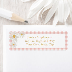 Cute Pink Gingham Daisy Cottagecore Return Address
