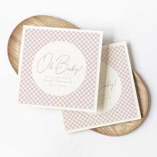 Cute pink gingham personalised girl baby shower napkin