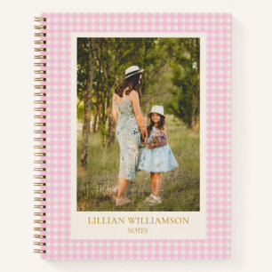 Cute Pink Gingham Photo Personalised Notes Journal